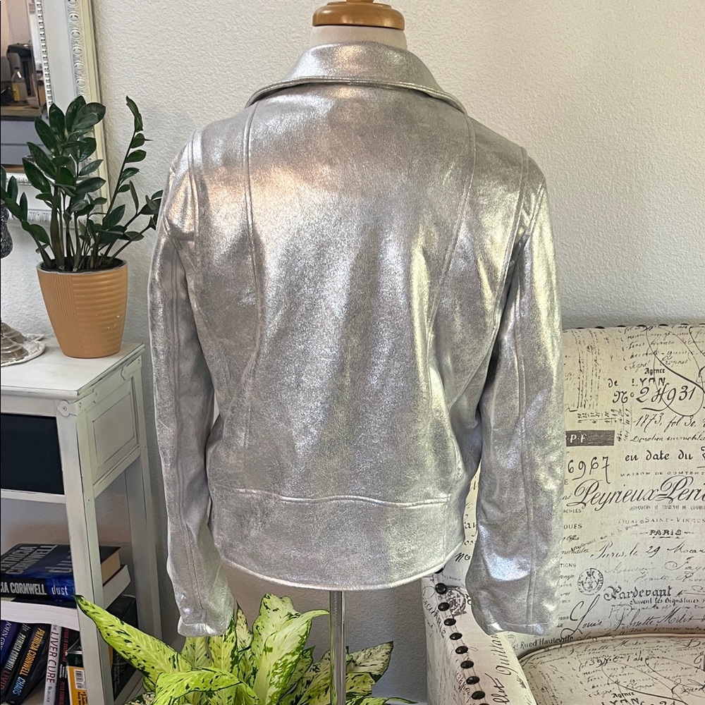 NWOT Cavalini Silver Women's Biker Jacket - Picture 4 of 9